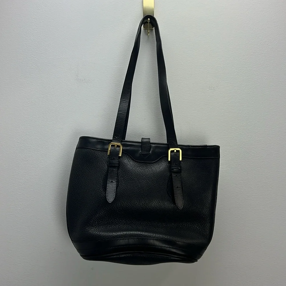 Vintage Dooney & Bourke Black All Weather Leather Pebbled Tote Gold Hardware - Picture 7 of 15